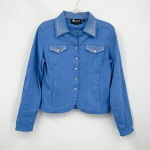 Christine Alexander Rhinestone Embellished Jacket Size Small Blue Crystal